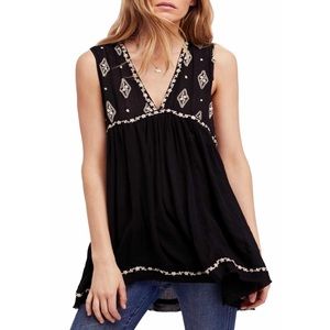 Free people embroidered v-neck sleeveless top M